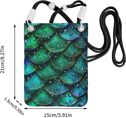 Women's Crossbody Phone Bag, Black Shoulder Strap, Adjustable Shoulder Strap, Vintage Sea Turtle Pattern