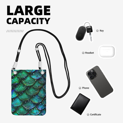 Women's Crossbody Phone Bag, Black Shoulder Strap, Adjustable Shoulder Strap, Vintage Sea Turtle Pattern