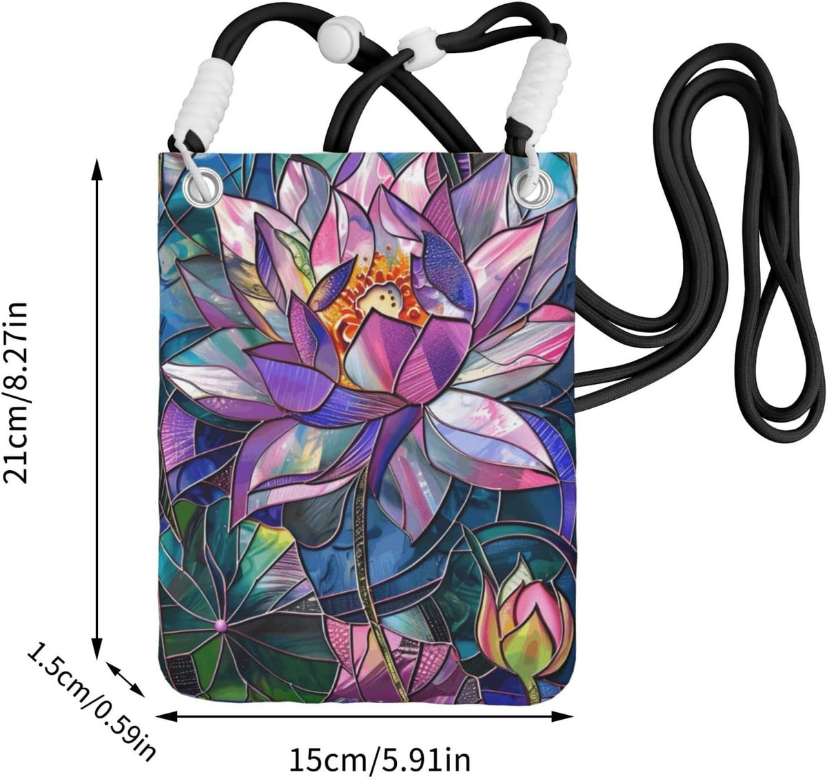Women's Crossbody Phone Bag, Black Shoulder Strap, Adjustable Shoulder Strap, Vintage Sea Turtle Pattern