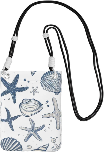 Women's Crossbody Phone Bag, Black Shoulder Strap, Adjustable Shoulder Strap, Vintage Sea Turtle Pattern