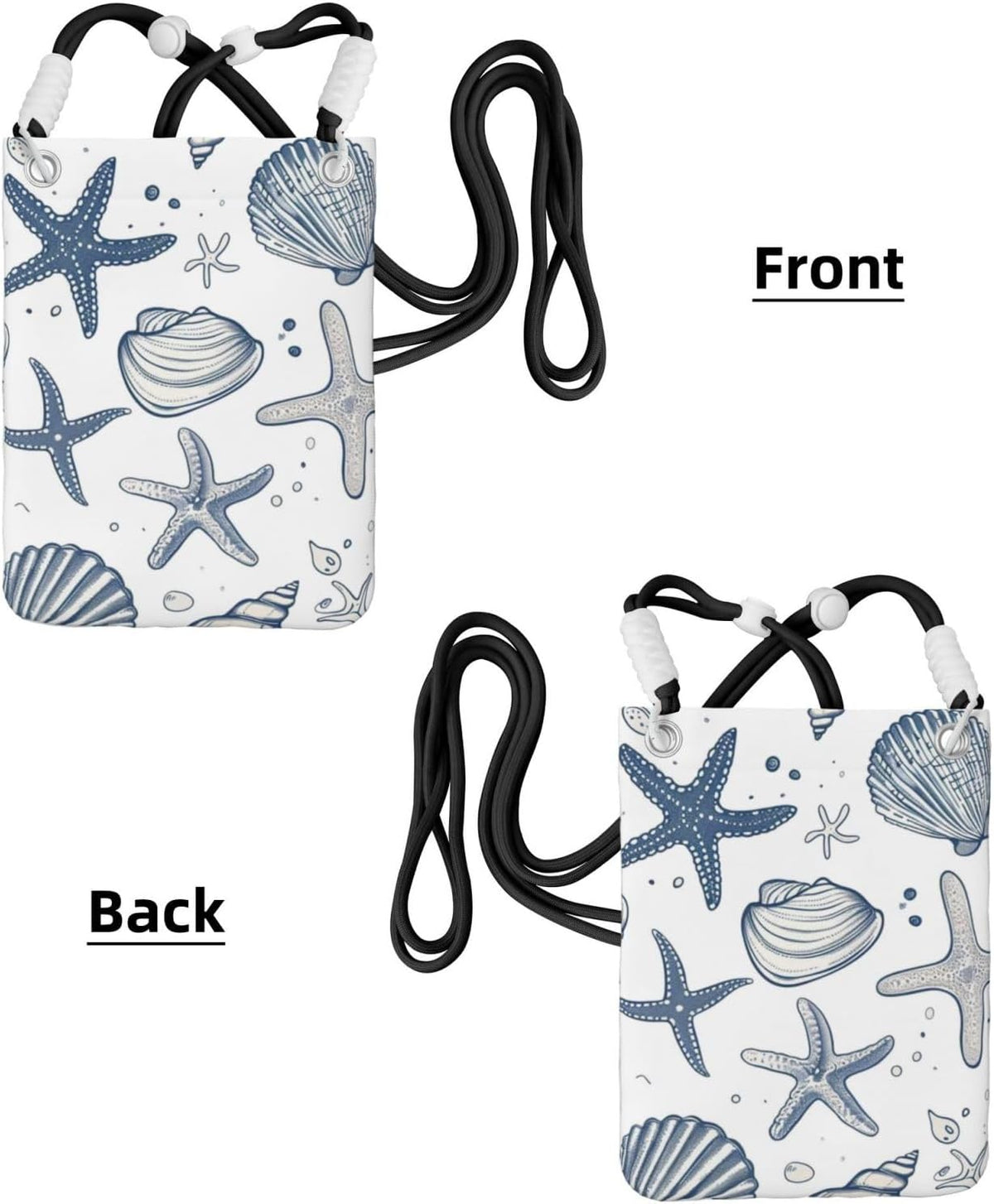 Women's Crossbody Phone Bag, Black Shoulder Strap, Adjustable Shoulder Strap, Vintage Sea Turtle Pattern