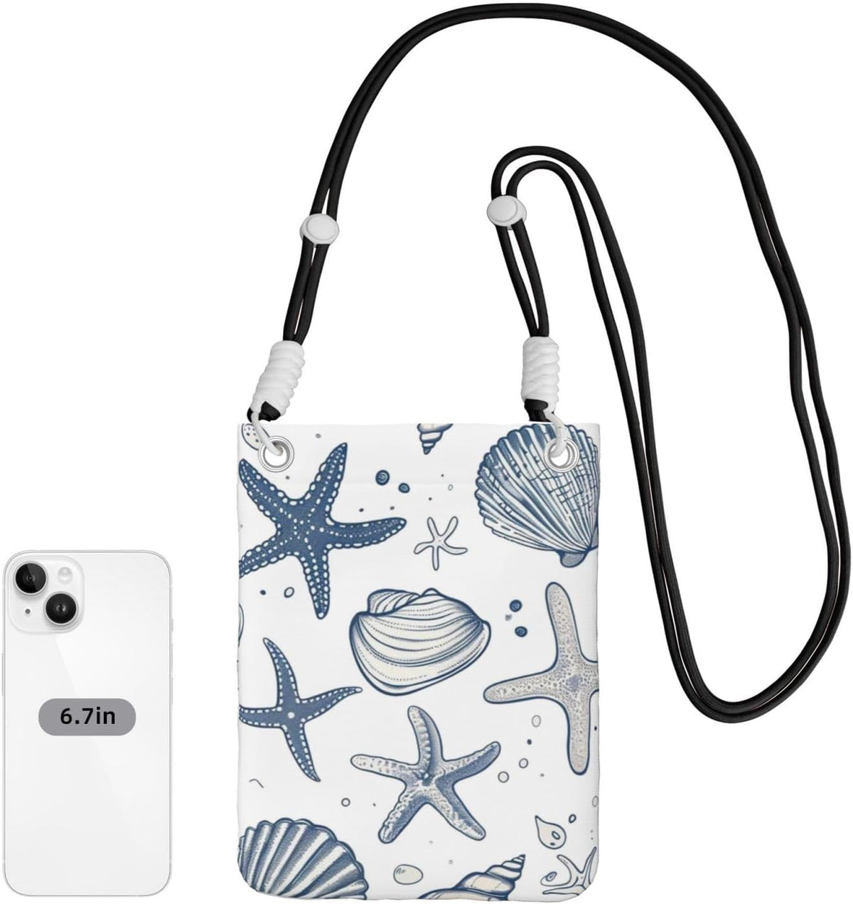 Women's Crossbody Phone Bag, Black Shoulder Strap, Adjustable Shoulder Strap, Vintage Sea Turtle Pattern