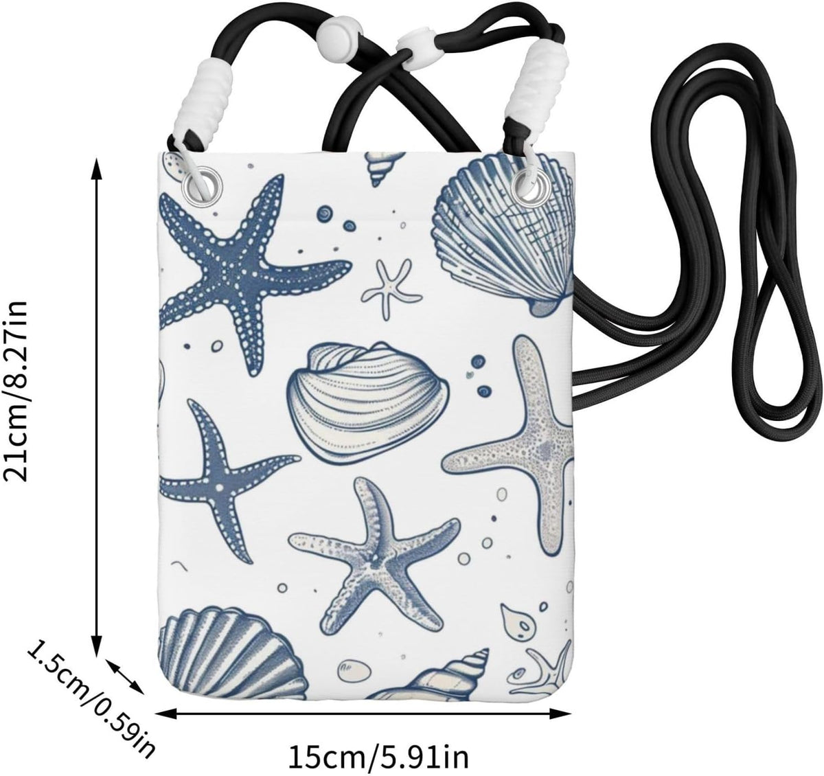 Women's Crossbody Phone Bag, Black Shoulder Strap, Adjustable Shoulder Strap, Vintage Sea Turtle Pattern