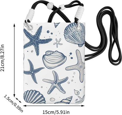 Women's Crossbody Phone Bag, Black Shoulder Strap, Adjustable Shoulder Strap, Vintage Sea Turtle Pattern