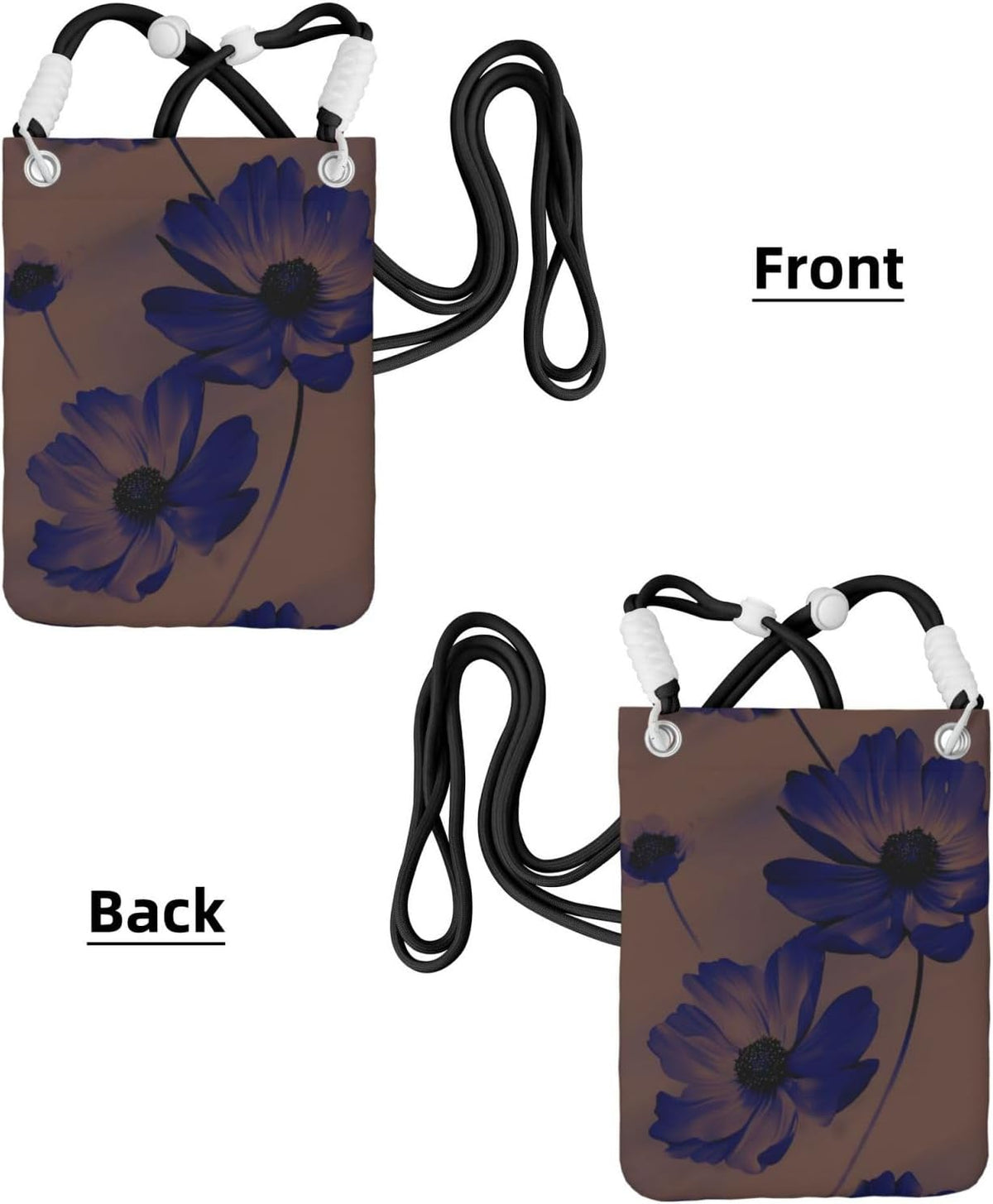 Women's Crossbody Phone Bag, Black Shoulder Strap, Adjustable Shoulder Strap, Vintage Sea Turtle Pattern