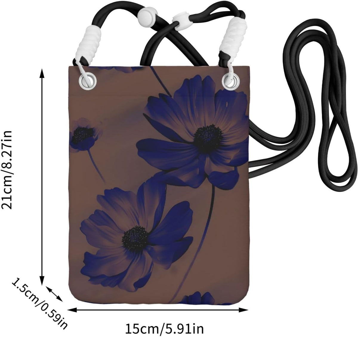 Women's Crossbody Phone Bag, Black Shoulder Strap, Adjustable Shoulder Strap, Vintage Sea Turtle Pattern