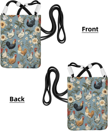 Women's Crossbody Phone Bag, Black Shoulder Strap, Adjustable Shoulder Strap, Vintage Sea Turtle Pattern