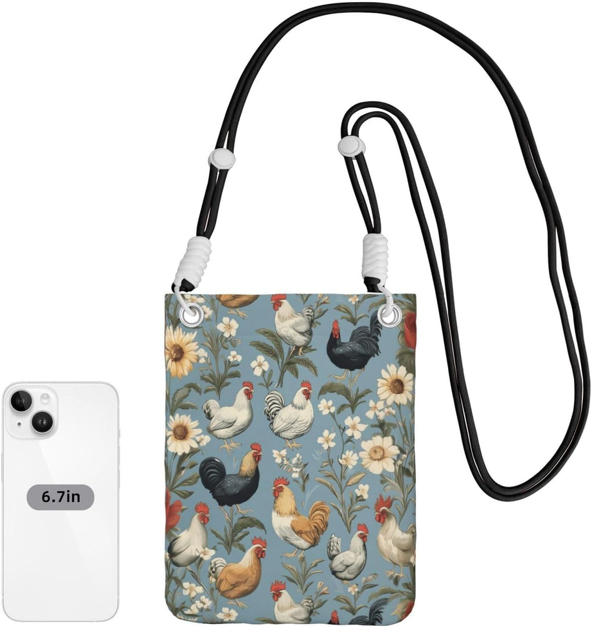 Women's Crossbody Phone Bag, Black Shoulder Strap, Adjustable Shoulder Strap, Vintage Sea Turtle Pattern