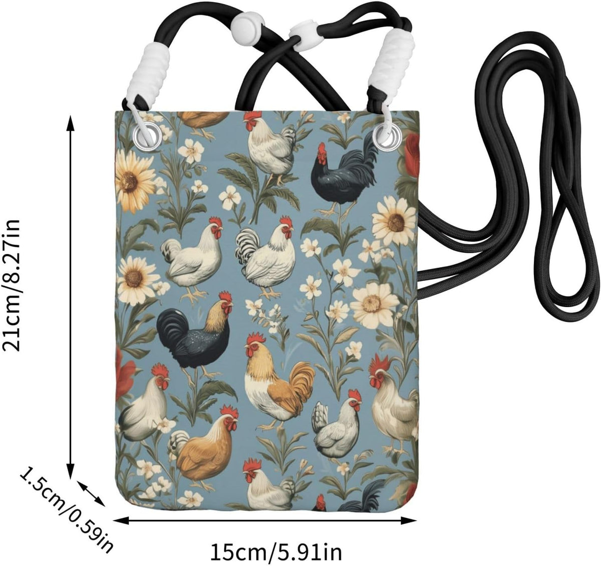 Women's Crossbody Phone Bag, Black Shoulder Strap, Adjustable Shoulder Strap, Vintage Sea Turtle Pattern