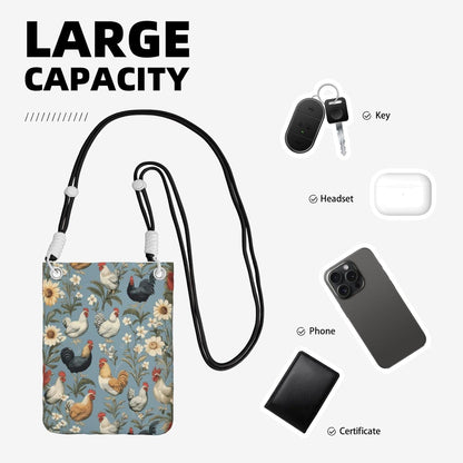 Women's Crossbody Phone Bag, Black Shoulder Strap, Adjustable Shoulder Strap, Vintage Sea Turtle Pattern