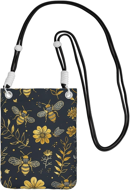 Women's Crossbody Phone Bag, Black Shoulder Strap, Adjustable Shoulder Strap, Vintage Sea Turtle Pattern