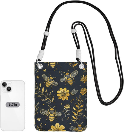 Women's Crossbody Phone Bag, Black Shoulder Strap, Adjustable Shoulder Strap, Vintage Sea Turtle Pattern