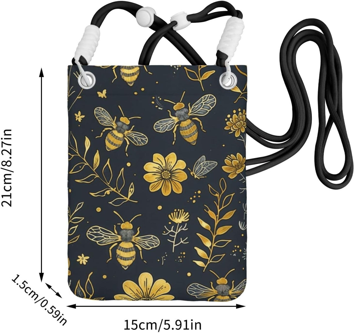 Women's Crossbody Phone Bag, Black Shoulder Strap, Adjustable Shoulder Strap, Vintage Sea Turtle Pattern