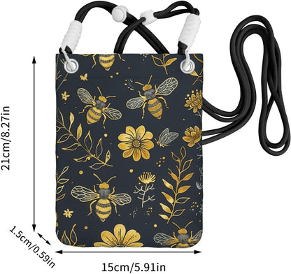 Women's Crossbody Phone Bag, Black Shoulder Strap, Adjustable Shoulder Strap, Vintage Sea Turtle Pattern