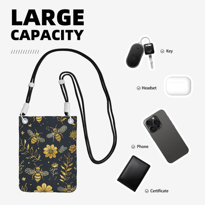 Women's Crossbody Phone Bag, Black Shoulder Strap, Adjustable Shoulder Strap, Vintage Sea Turtle Pattern