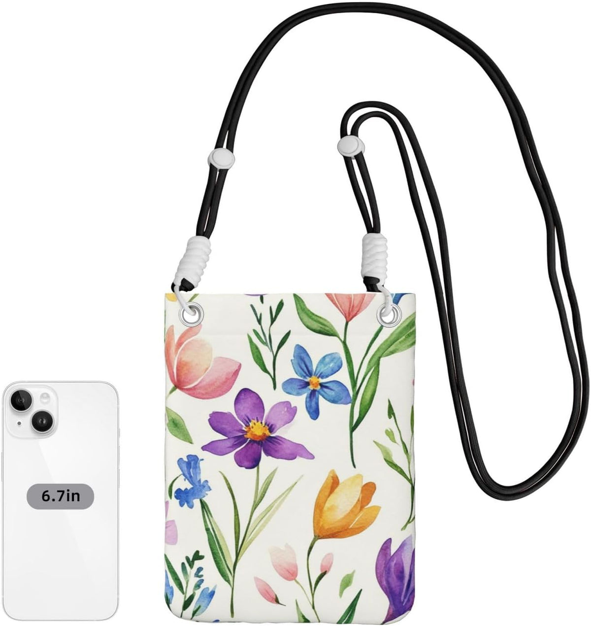 Women's Crossbody Phone Bag, Black Shoulder Strap, Adjustable Shoulder Strap, Vintage Sea Turtle Pattern