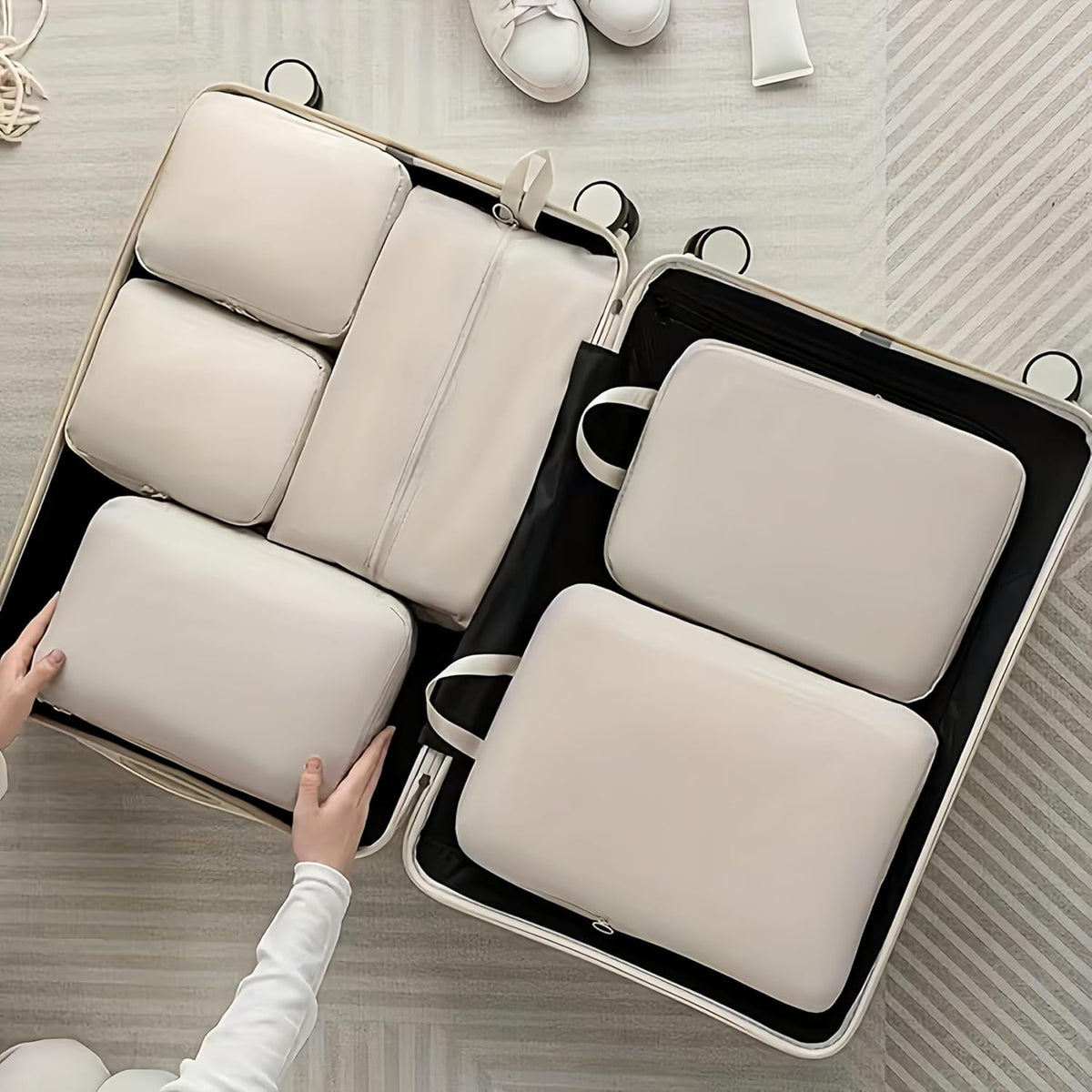 6PCS Compression Packing Cubes Set - Durable & Easy-Clean Travel Storage Bags for Luggage, New Year/Valentine’s Gift, Black