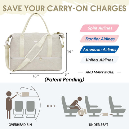 For Spirit Airlines Personal Item Bag Underseat Carry On Bag with Wet Pocket & Shoe Compartment & USB Charging Port