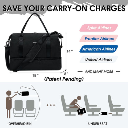 For Spirit Airlines Personal Item Bag Underseat Carry On Bag with Wet Pocket & Shoe Compartment & USB Charging Port