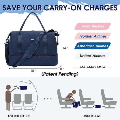 For Spirit Airlines Personal Item Bag Underseat Carry On Bag with Wet Pocket & Shoe Compartment & USB Charging Port