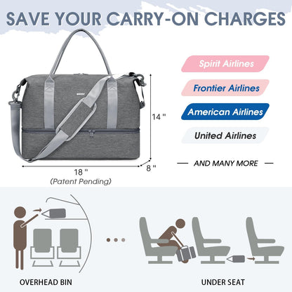For Spirit Airlines Personal Item Bag Underseat Carry On Bag with Wet Pocket & Shoe Compartment & USB Charging Port