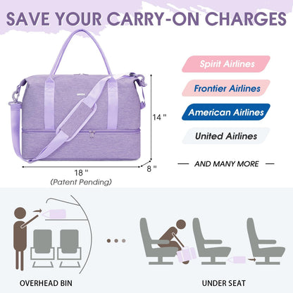 For Spirit Airlines Personal Item Bag Underseat Carry On Bag with Wet Pocket & Shoe Compartment & USB Charging Port