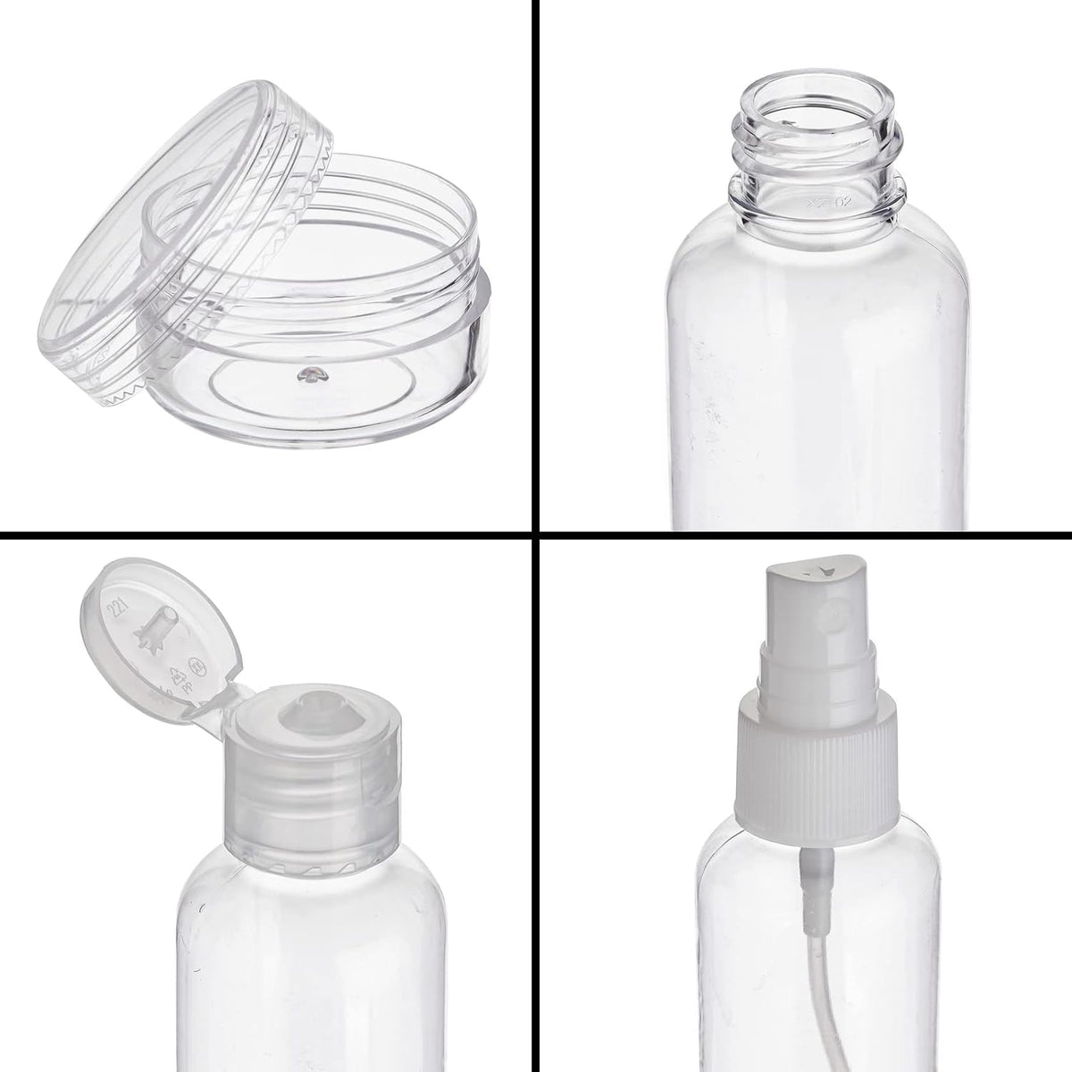 Clear Toiletry Bag Set - TSA Approved Bottles - Leak Proof Travel Containers - Versatile Packing Cubes & Travel Organizer - Grey, Yellow, Blue, Red - Pack of 4-7.5 x 2.5 x 5.5 in