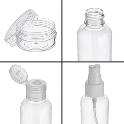 Clear Toiletry Bag Set - TSA Approved Bottles - Leak Proof Travel Containers - Versatile Packing Cubes & Travel Organizer - Grey, Yellow, Blue, Red - Pack of 4-7.5 x 2.5 x 5.5 in