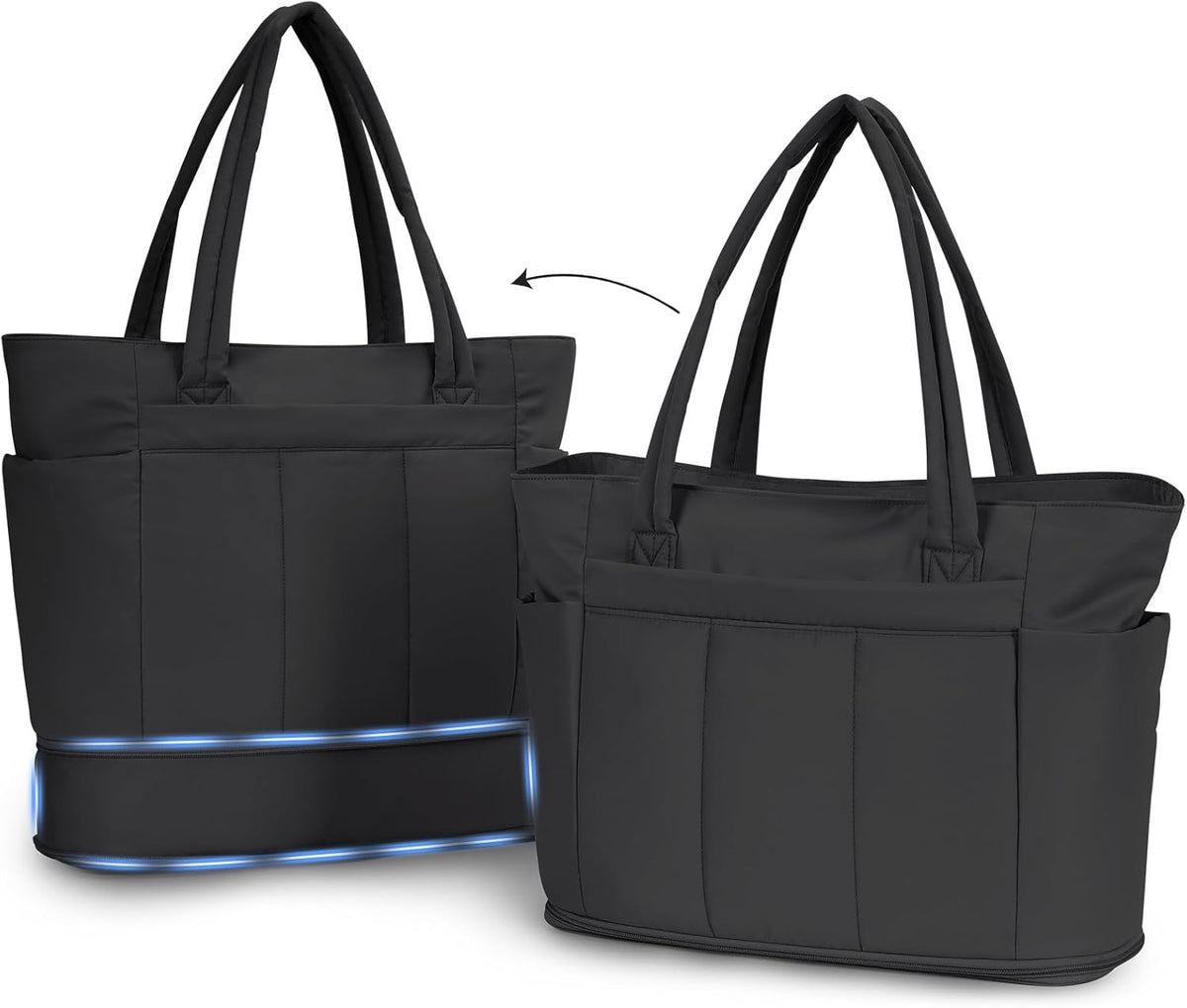 Travel Tote Bag for Women with Expandable Bottom & Laundry Bag, Fits 40oz Tumbler for Carry-On Work Gym