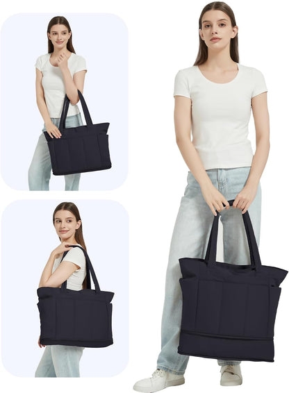 Travel Tote Bag for Women with Expandable Bottom & Laundry Bag, Fits 40oz Tumbler for Carry-On Work Gym