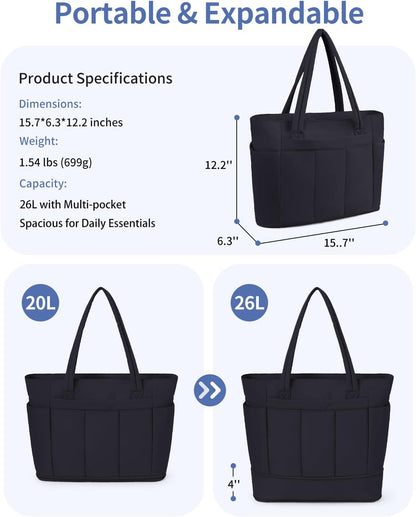 Travel Tote Bag for Women with Expandable Bottom & Laundry Bag, Fits 40oz Tumbler for Carry-On Work Gym