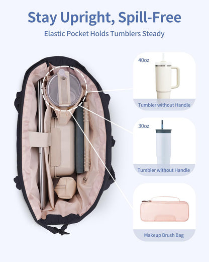 Travel Tote Bag for Women with Expandable Bottom & Laundry Bag, Fits 40oz Tumbler for Carry-On Work Gym