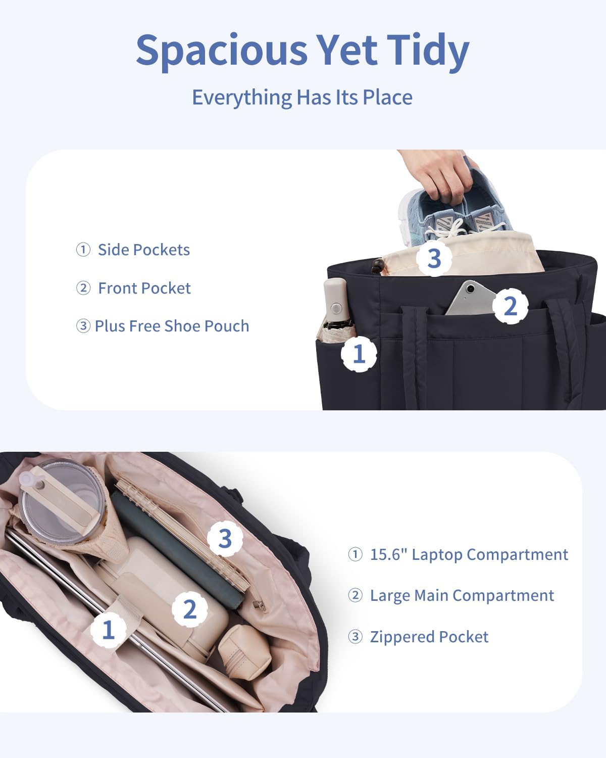 Travel Tote Bag for Women with Expandable Bottom & Laundry Bag, Fits 40oz Tumbler for Carry-On Work Gym