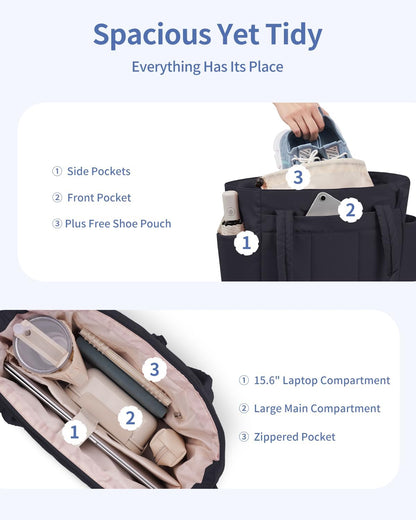 Travel Tote Bag for Women with Expandable Bottom & Laundry Bag, Fits 40oz Tumbler for Carry-On Work Gym