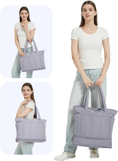 Travel Tote Bag for Women with Expandable Bottom & Laundry Bag, Fits 40oz Tumbler for Carry-On Work Gym