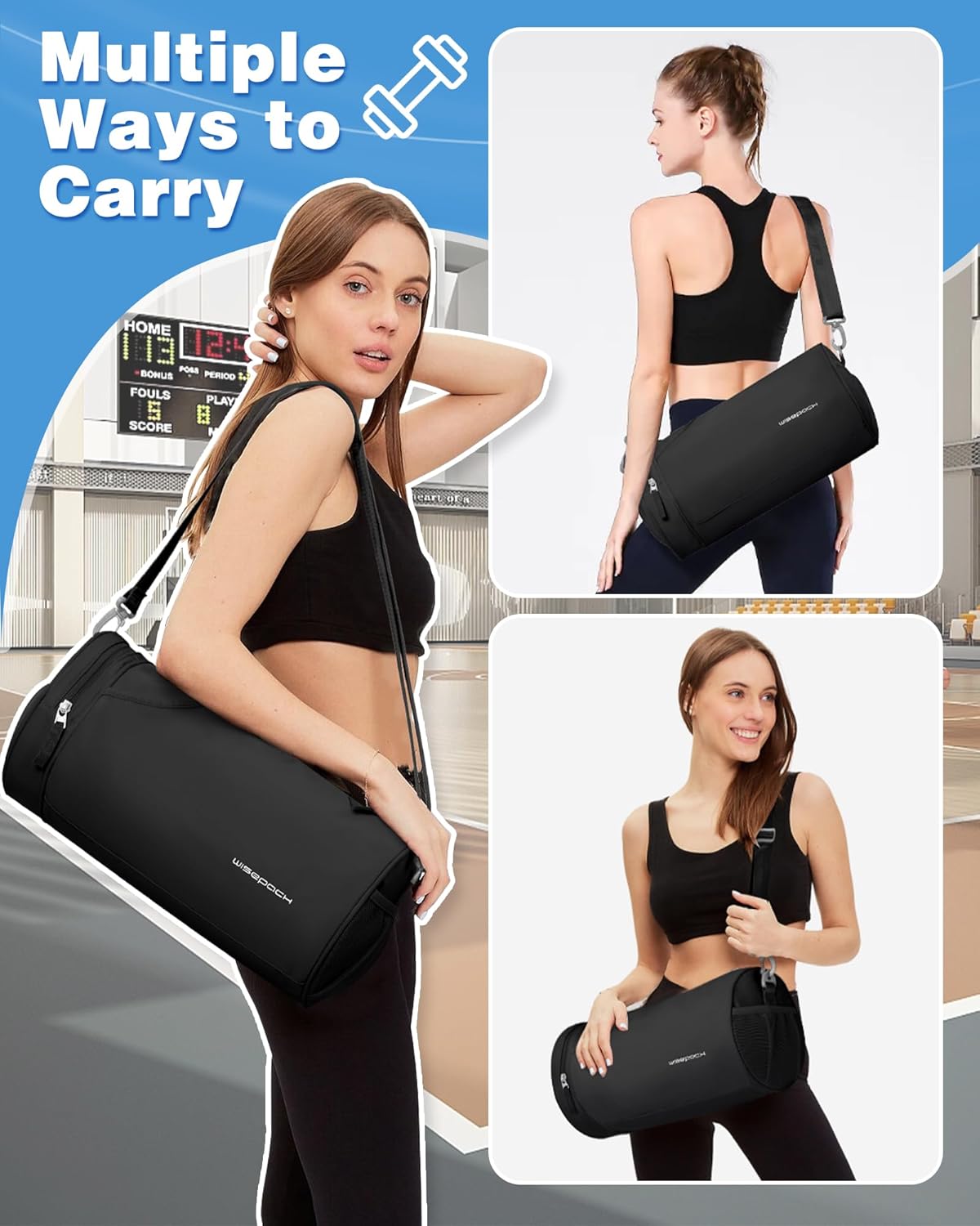 Gym Bag for Women and Men With Wet & Shoe Compartment - Small Duffle for Travel, Sport, Workout, Overnight Weekender - Carry-on Tote - Peacock Blue