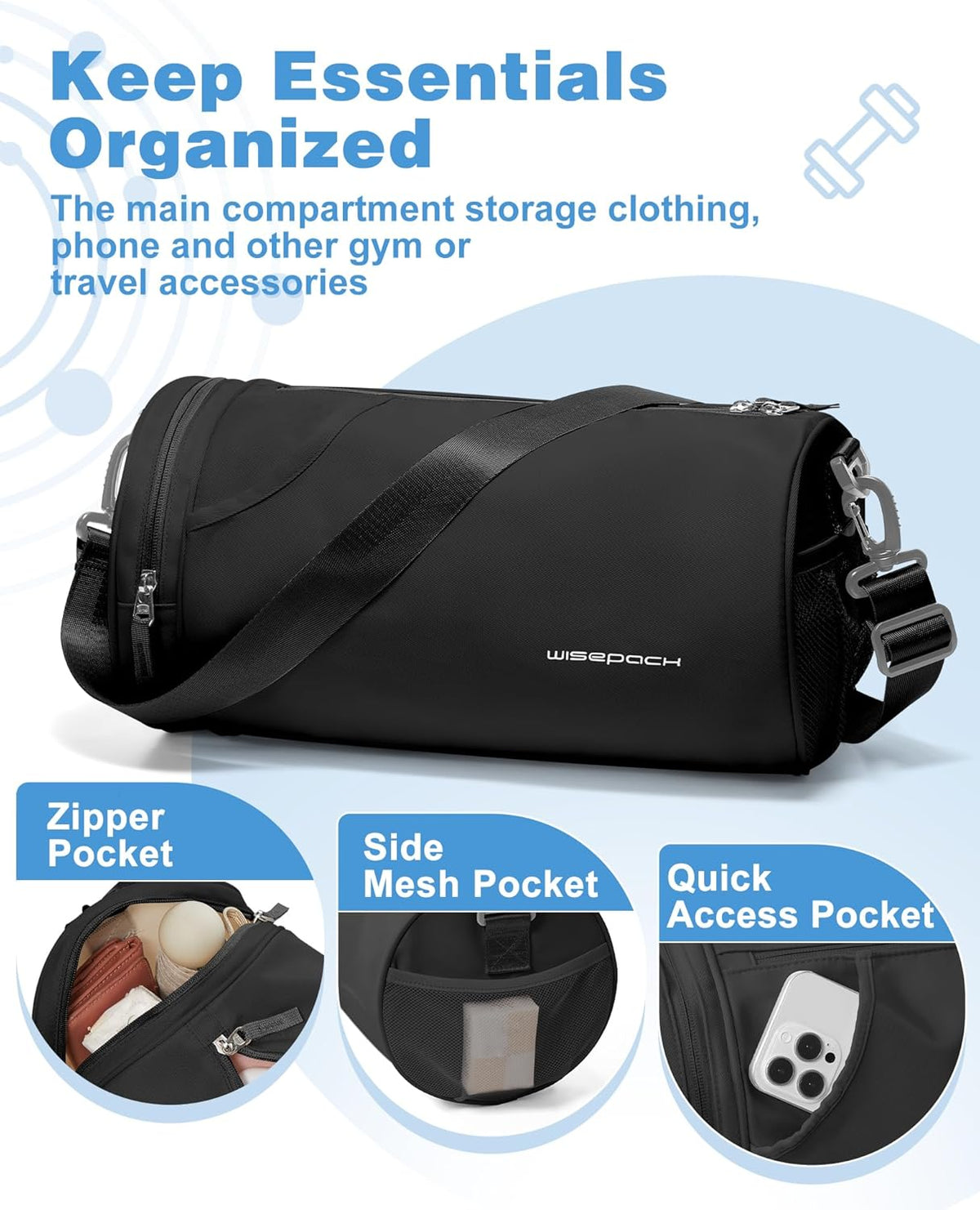 Gym Bag for Women and Men With Wet & Shoe Compartment - Small Duffle for Travel, Sport, Workout, Overnight Weekender - Carry-on Tote - Peacock Blue