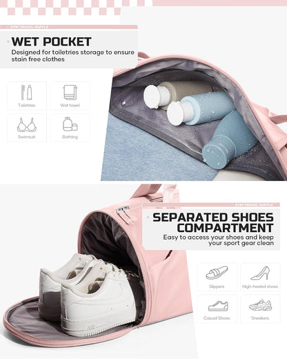 Gym Bag for Women and Men With Wet & Shoe Compartment - Small Duffle for Travel, Sport, Workout, Overnight Weekender - Carry-on Tote - Peacock Blue