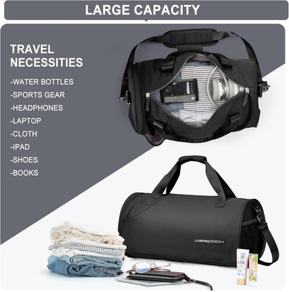 Gym Bag for Women and Men With Wet & Shoe Compartment - Small Duffle for Travel, Sport, Workout, Overnight Weekender - Carry-on Tote - Peacock Blue