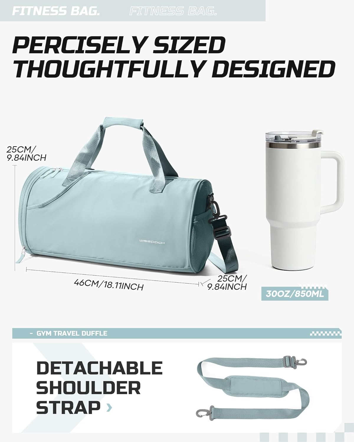 Gym Bag for Women and Men With Wet & Shoe Compartment - Small Duffle for Travel, Sport, Workout, Overnight Weekender - Carry-on Tote - Peacock Blue