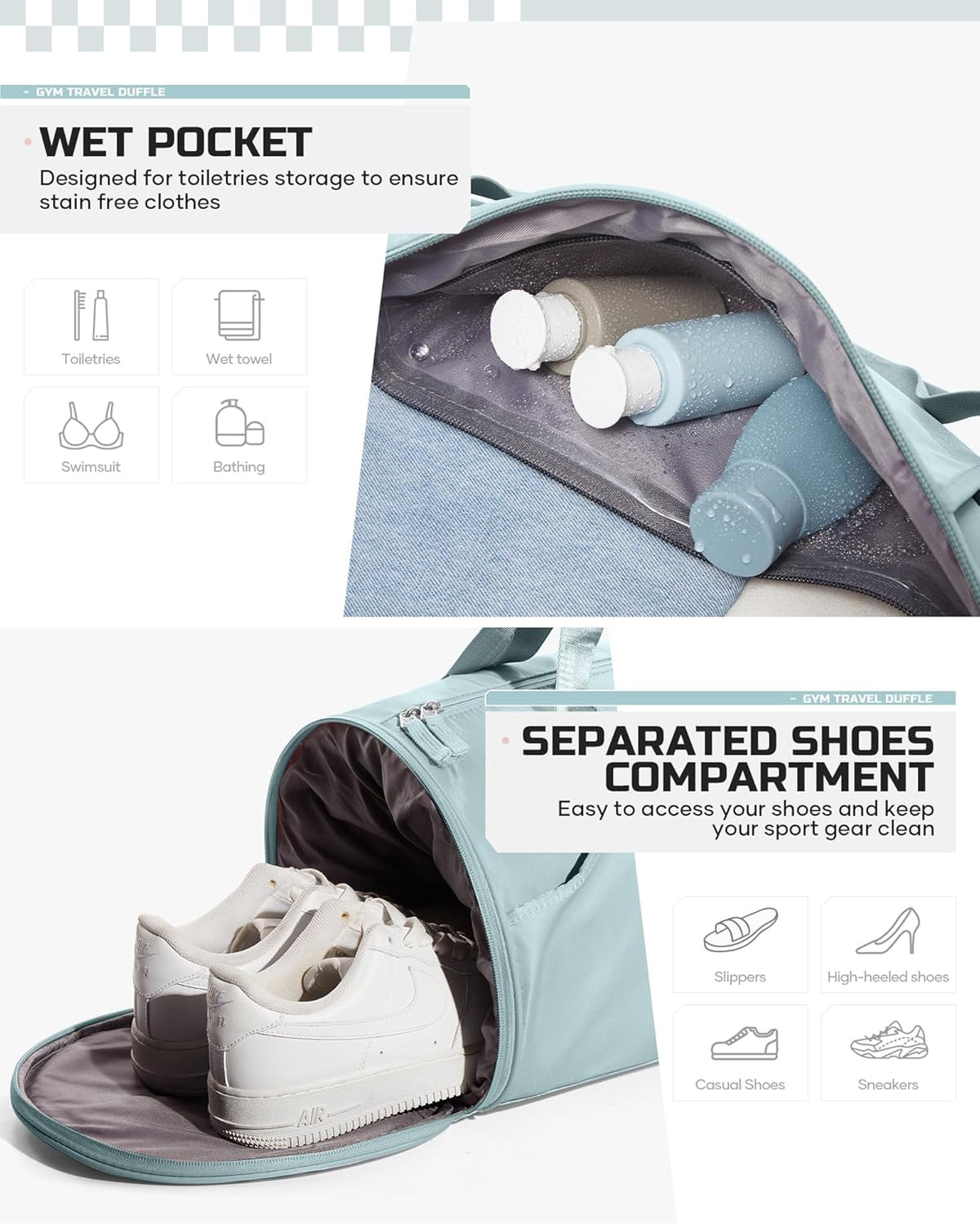 Gym Bag for Women and Men With Wet & Shoe Compartment - Small Duffle for Travel, Sport, Workout, Overnight Weekender - Carry-on Tote - Peacock Blue