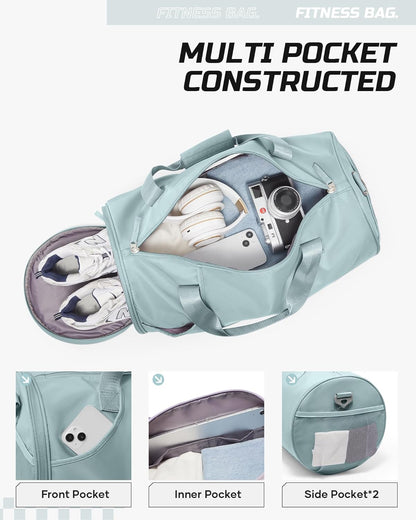 Gym Bag for Women and Men With Wet & Shoe Compartment - Small Duffle for Travel, Sport, Workout, Overnight Weekender - Carry-on Tote - Peacock Blue