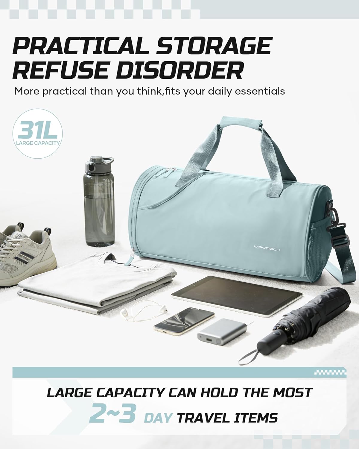 Gym Bag for Women and Men With Wet & Shoe Compartment - Small Duffle for Travel, Sport, Workout, Overnight Weekender - Carry-on Tote - Peacock Blue