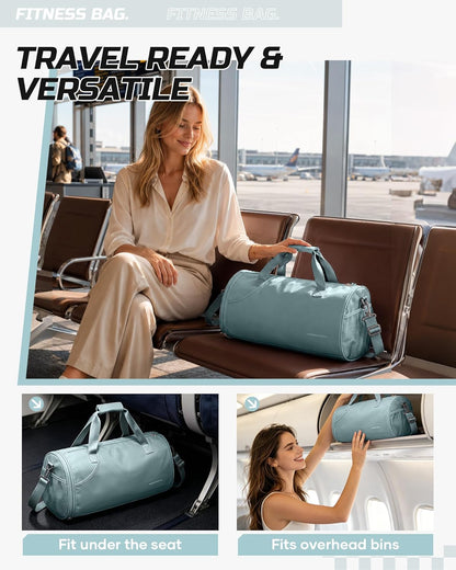 Gym Bag for Women and Men With Wet & Shoe Compartment - Small Duffle for Travel, Sport, Workout, Overnight Weekender - Carry-on Tote - Peacock Blue