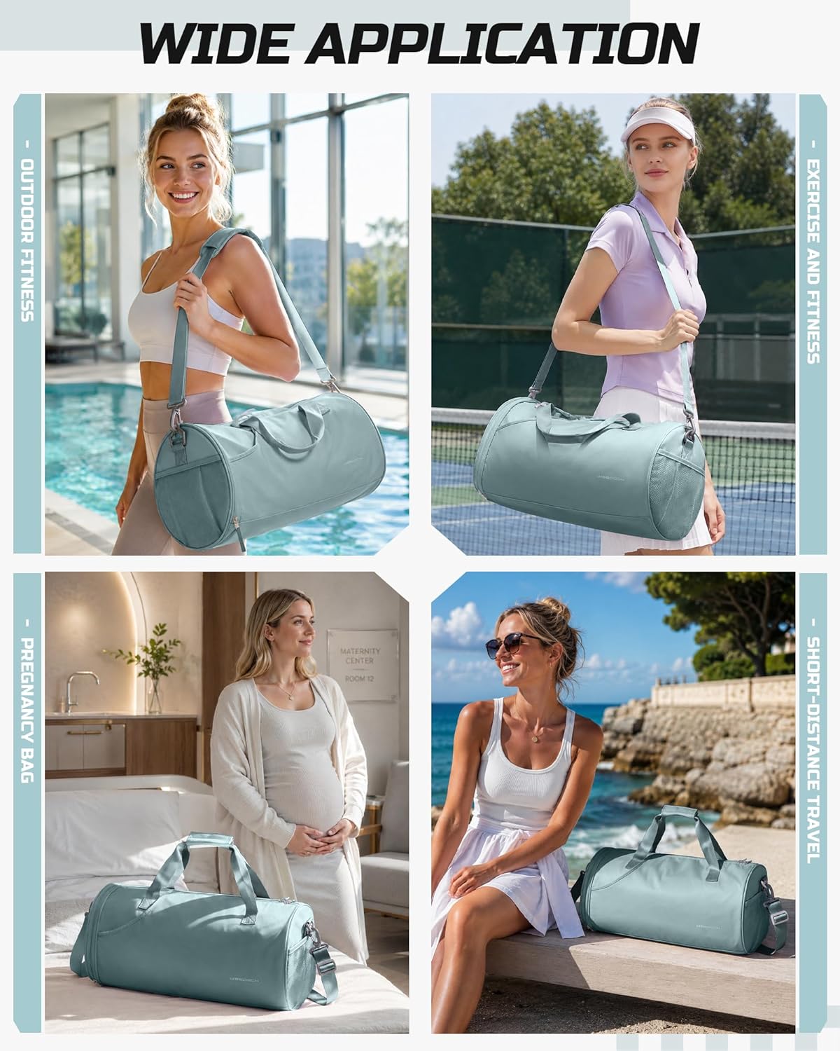 Gym Bag for Women and Men With Wet & Shoe Compartment - Small Duffle for Travel, Sport, Workout, Overnight Weekender - Carry-on Tote - Peacock Blue