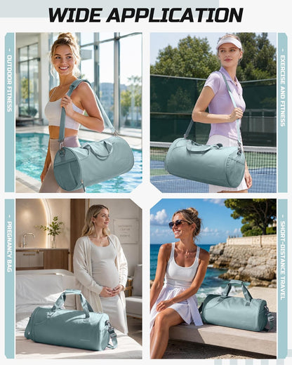 Gym Bag for Women and Men With Wet & Shoe Compartment - Small Duffle for Travel, Sport, Workout, Overnight Weekender - Carry-on Tote - Peacock Blue