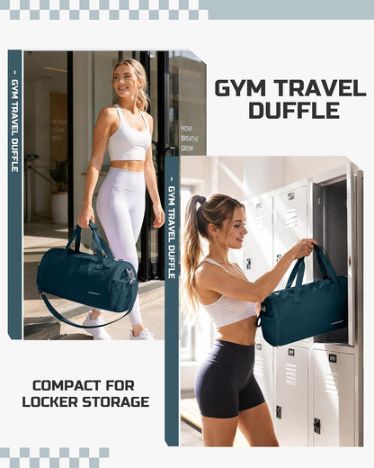 Gym Bag for Women and Men With Wet & Shoe Compartment - Small Duffle for Travel, Sport, Workout, Overnight Weekender - Carry-on Tote - Peacock Blue