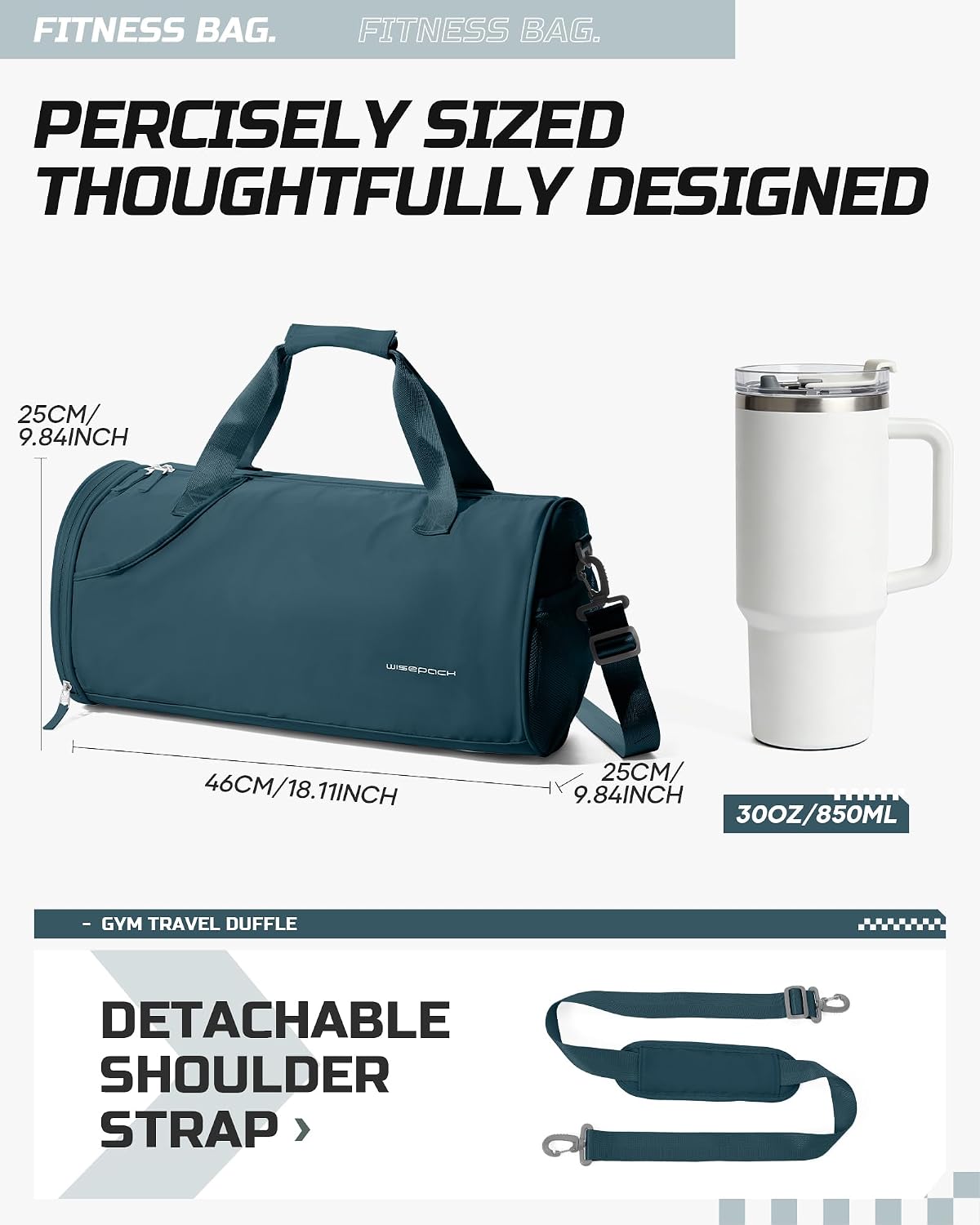 Gym Bag for Women and Men With Wet & Shoe Compartment - Small Duffle for Travel, Sport, Workout, Overnight Weekender - Carry-on Tote - Peacock Blue