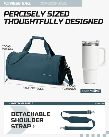 Gym Bag for Women and Men With Wet & Shoe Compartment - Small Duffle for Travel, Sport, Workout, Overnight Weekender - Carry-on Tote - Peacock Blue
