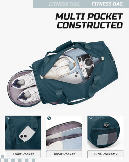 Gym Bag for Women and Men With Wet & Shoe Compartment - Small Duffle for Travel, Sport, Workout, Overnight Weekender - Carry-on Tote - Peacock Blue